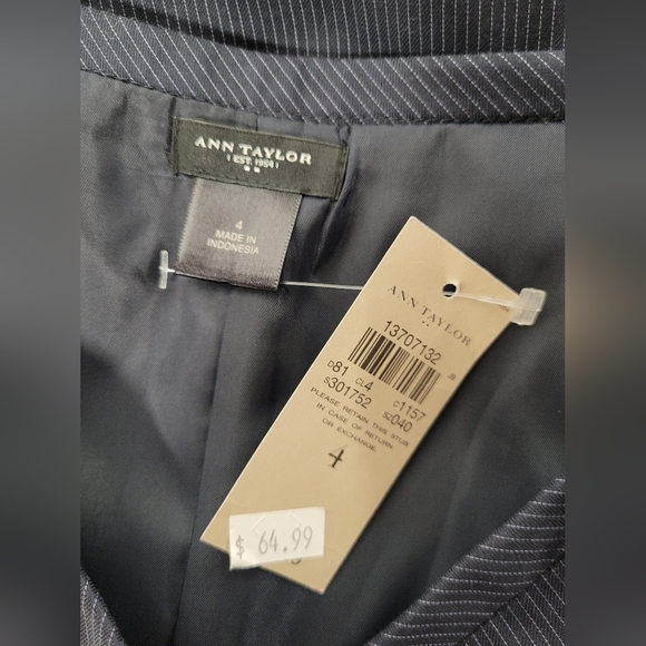 Ann Taylor 4 Blue Pinstriped Pencil Skirt Lined Hidden Side Zipper & Hook New - Picture 4 of 6